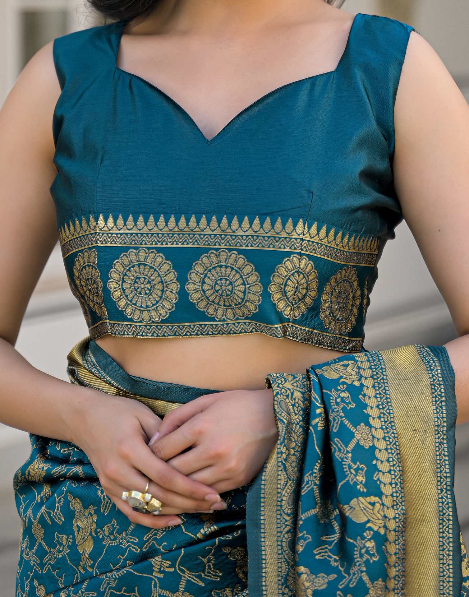 Peacock Blue Silk Woven Banarasi Saree