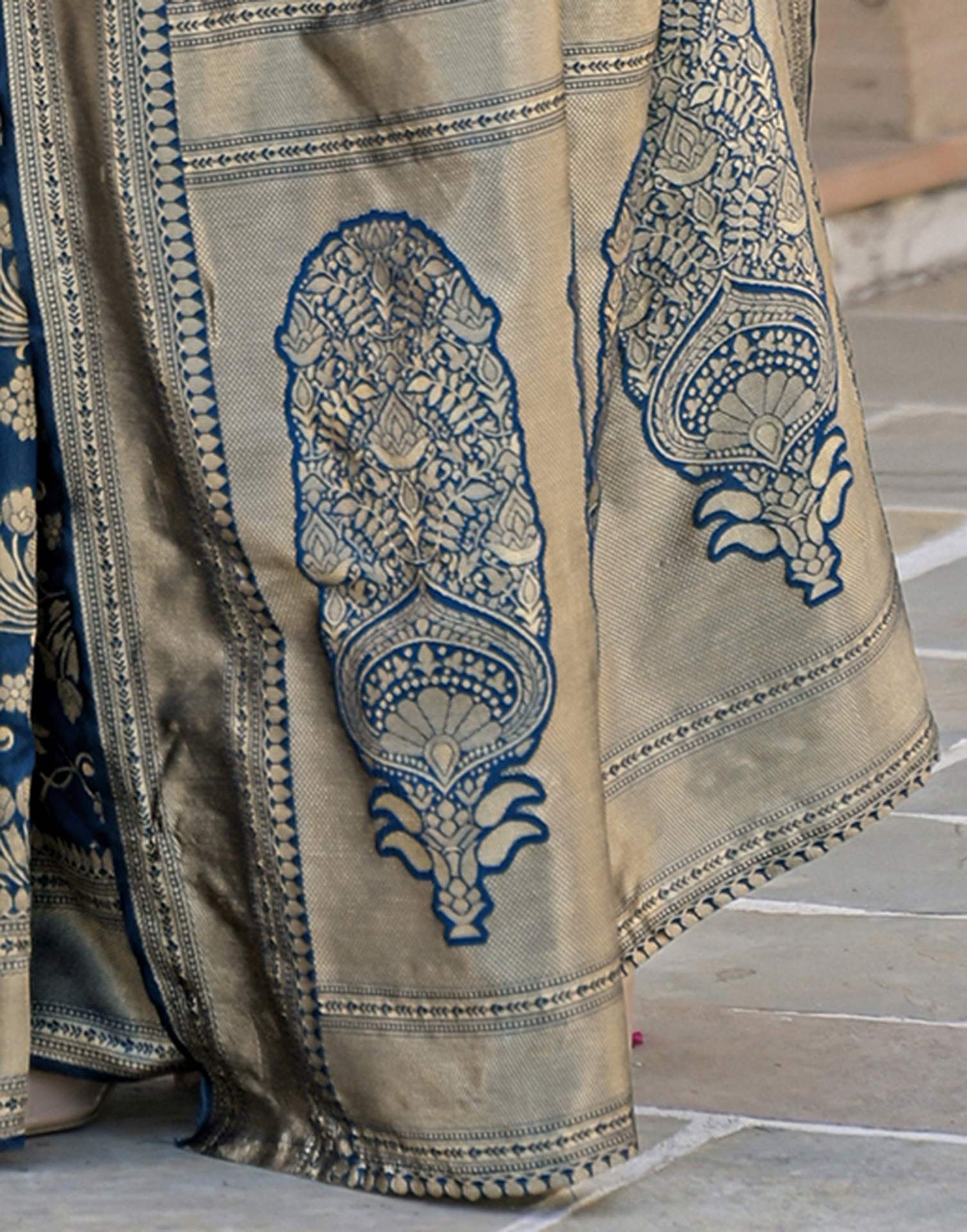 Dark Blue Silk Woven Banarasi Saree