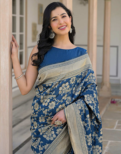 Dark Blue Silk Woven Banarasi Saree