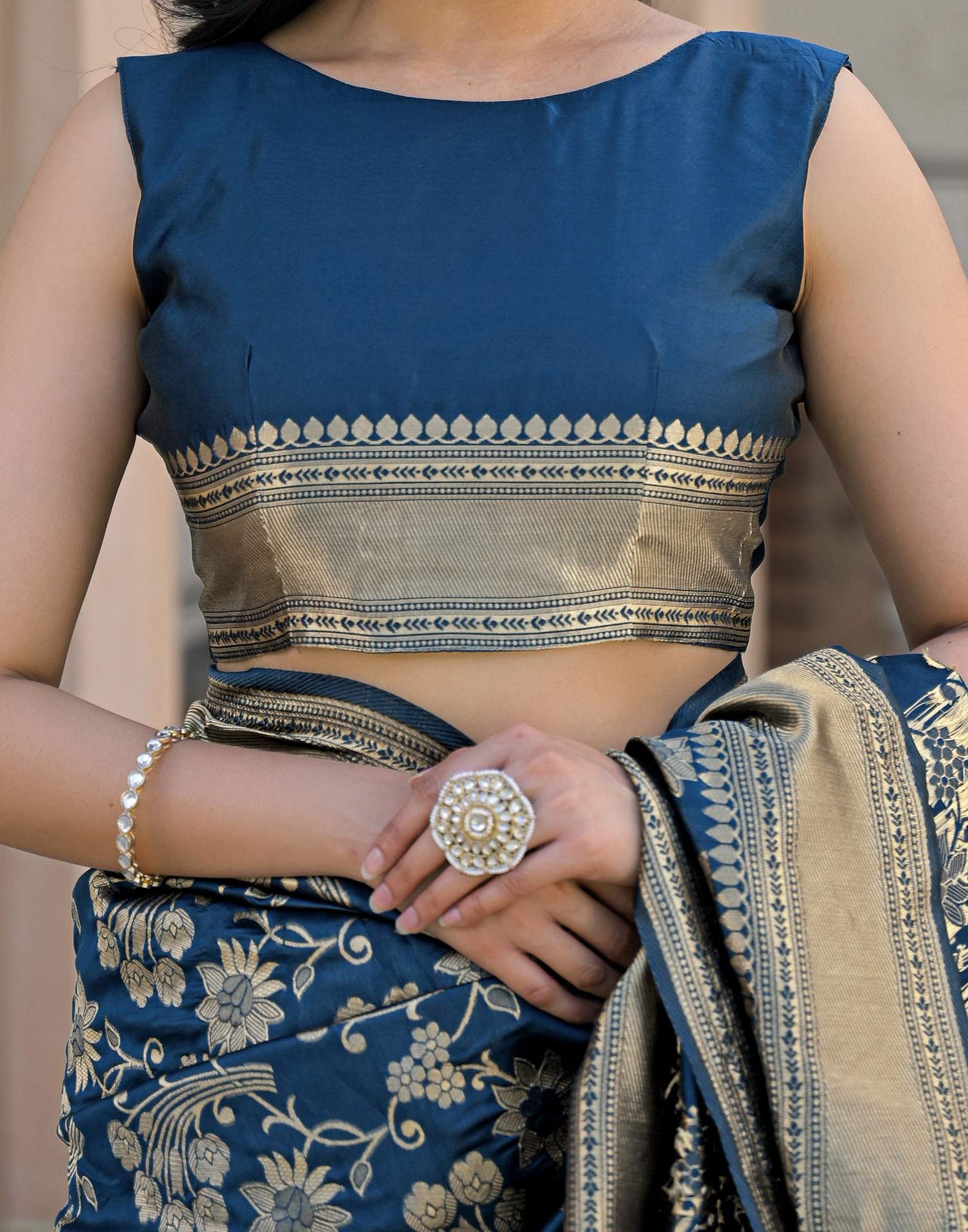 Dark Blue Silk Woven Banarasi Saree