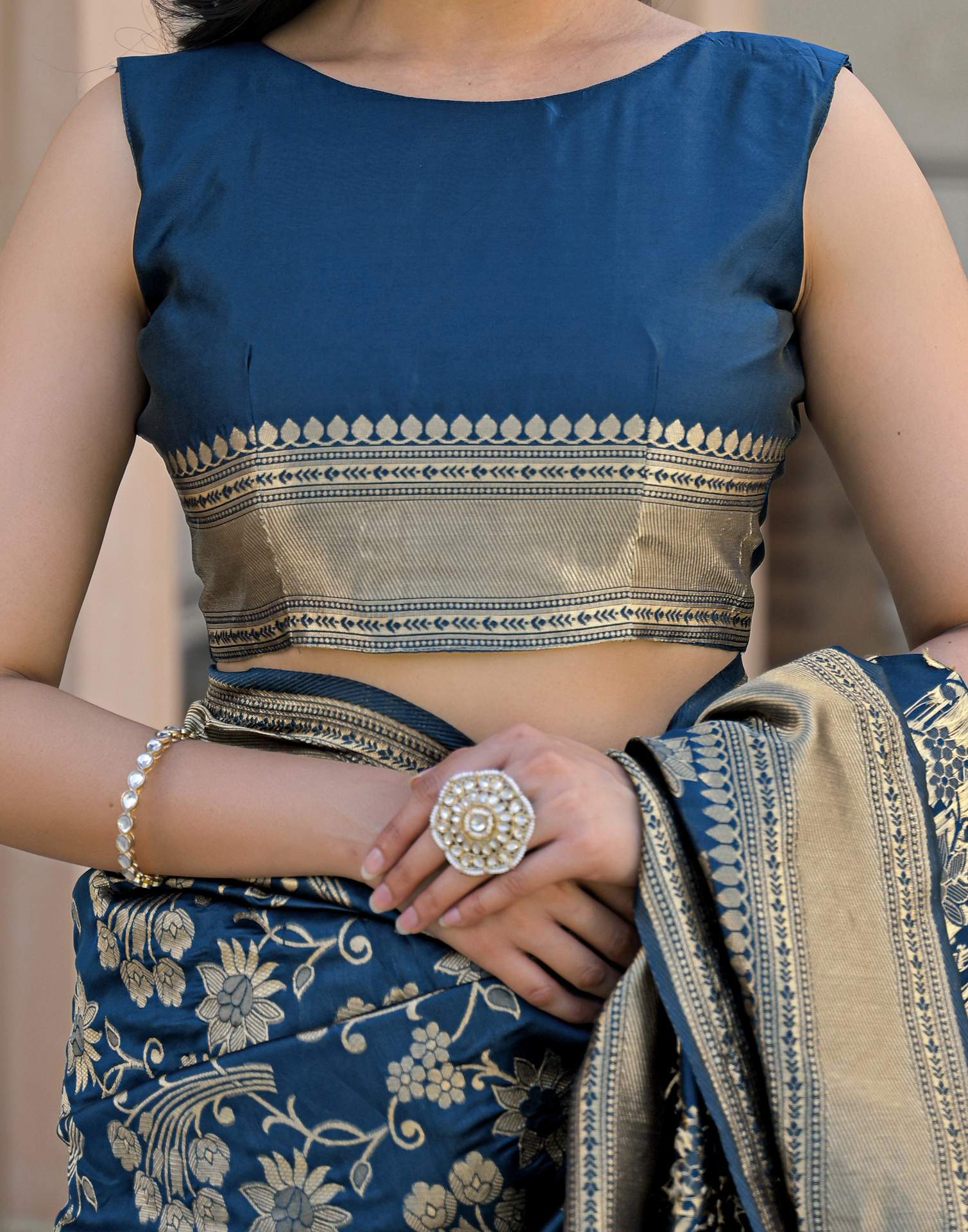 Dark Blue Silk Woven Banarasi Saree