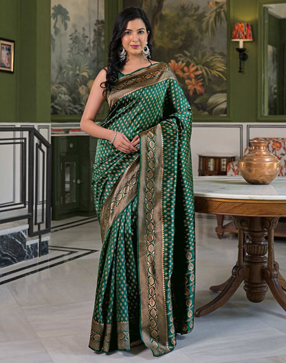 Dark Green Silk Woven Banarasi Saree