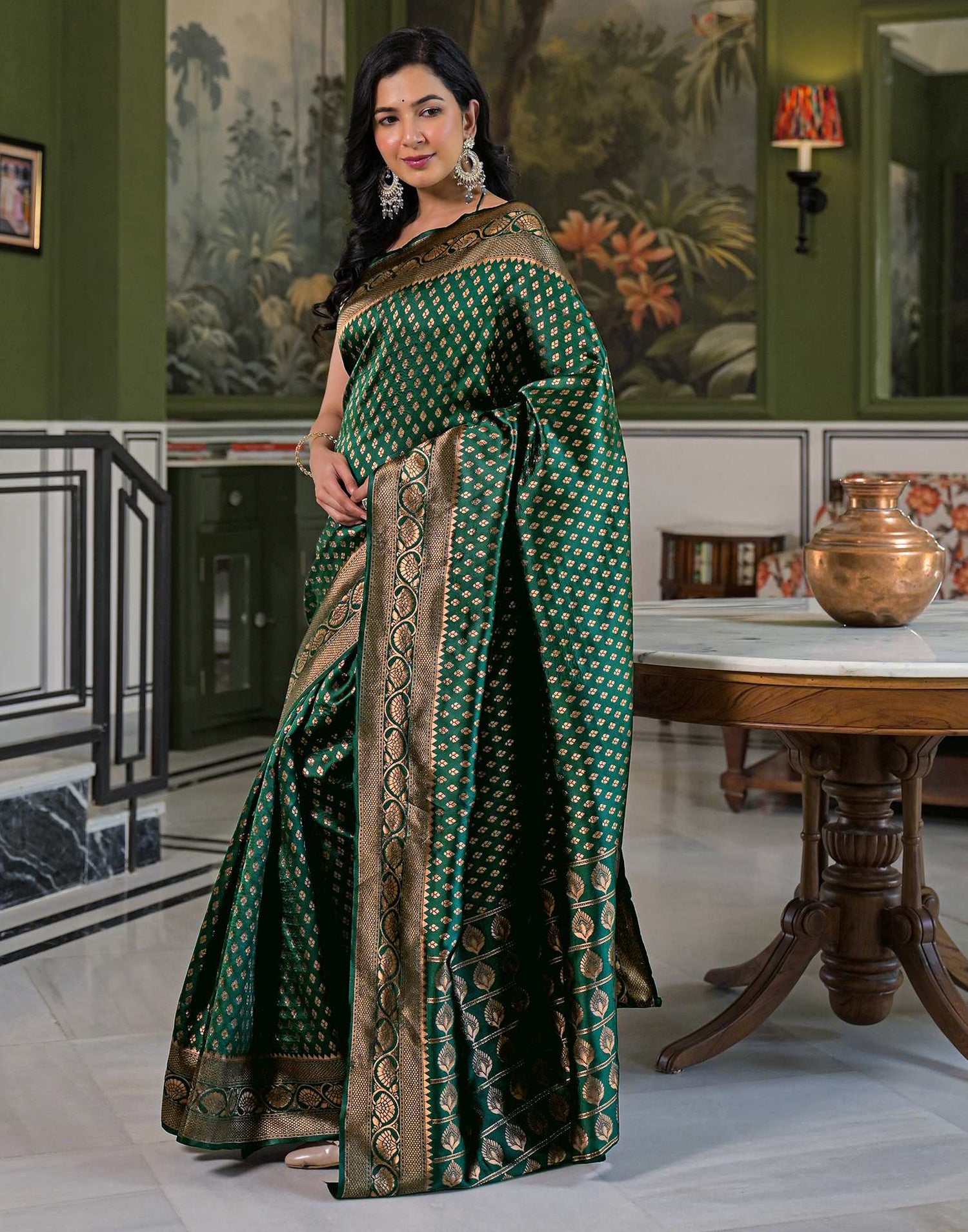 Dark Green Silk Woven Banarasi Saree