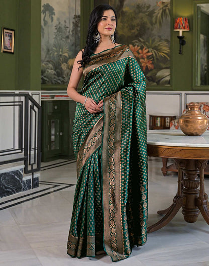 Dark Green Silk Woven Banarasi Saree