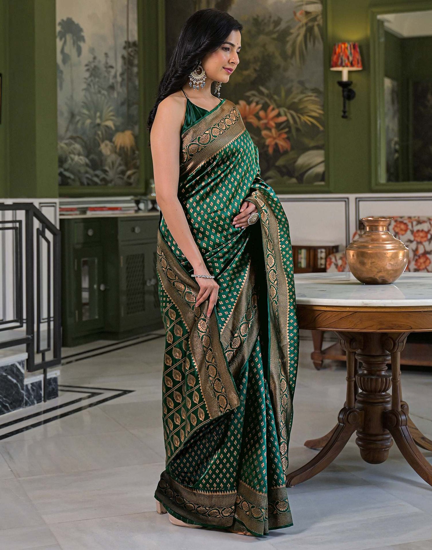 Dark Green Silk Woven Banarasi Saree