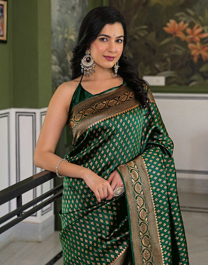 Dark Green Silk Woven Banarasi Saree