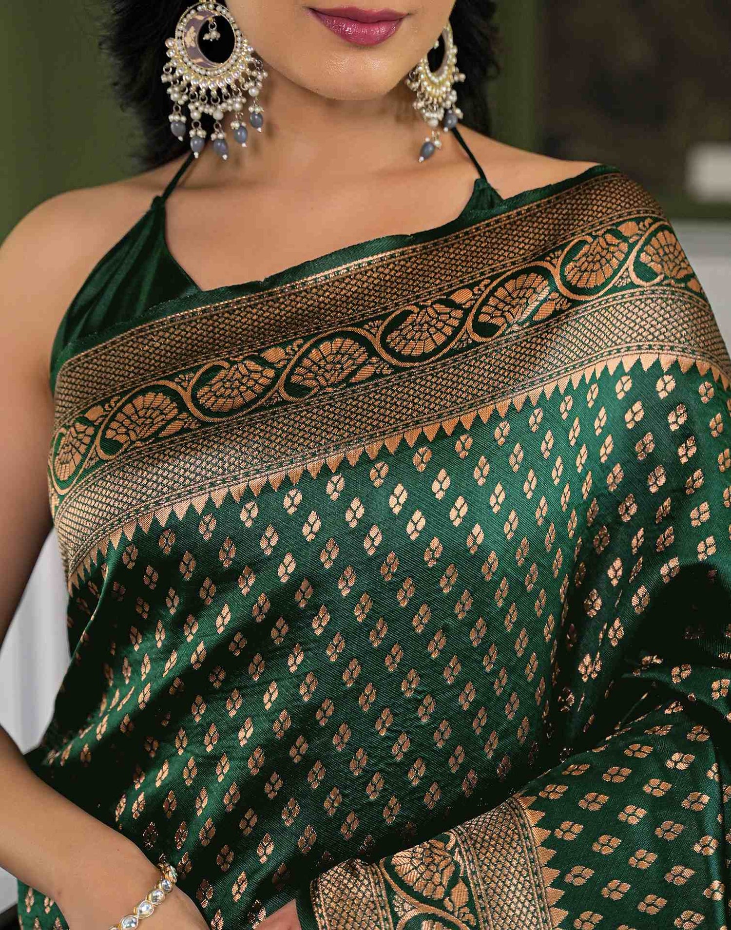 Dark Green Silk Woven Banarasi Saree