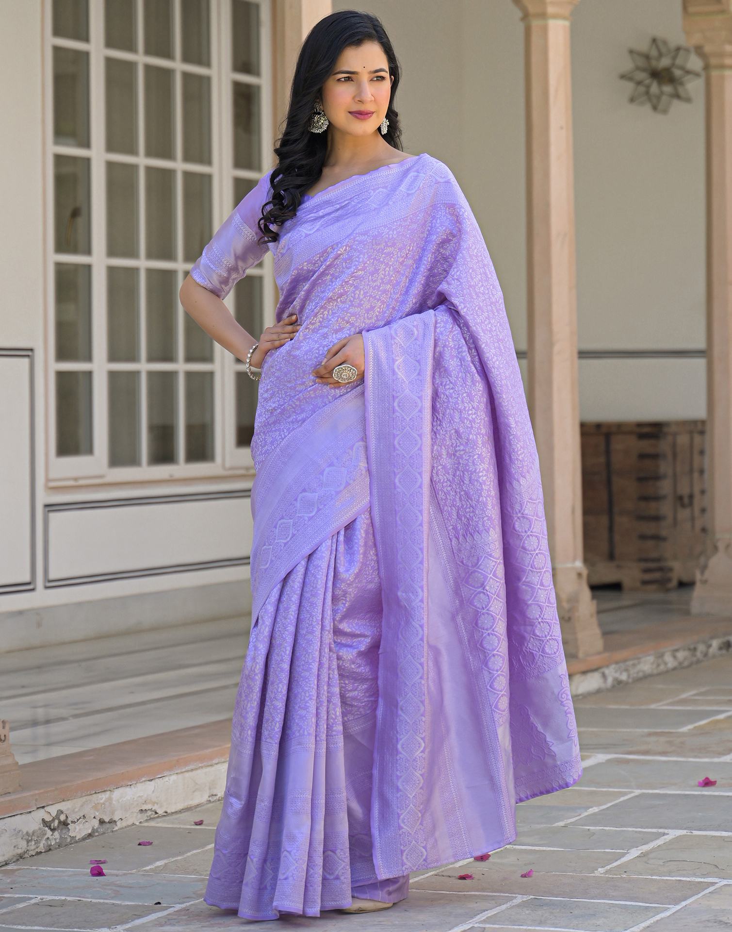 Light Purple Silk Woven Bananrasi Saree