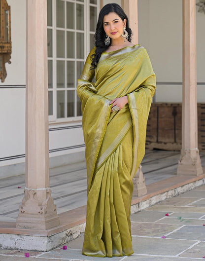 Olive Green Silk Woven Bananrasi Saree