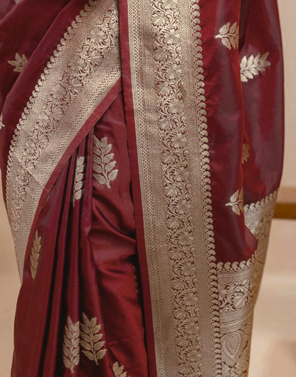 Dark Maroon Silk Woven Banarasi Saree