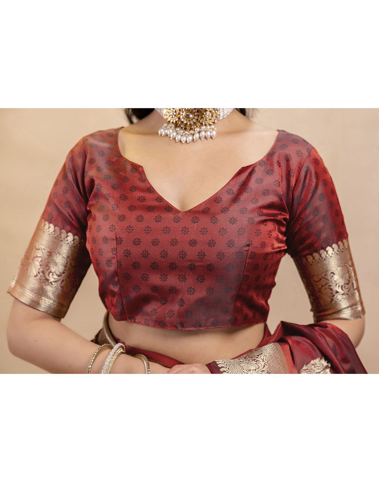Dark Maroon Silk Woven Banarasi Saree