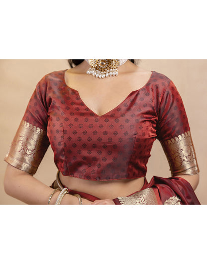 Dark Maroon Silk Woven Banarasi Saree