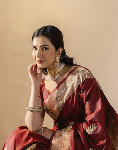 Dark Maroon Silk Woven Banarasi Saree