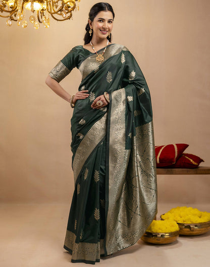Bottle Green Silk Woven Banarasi Saree
