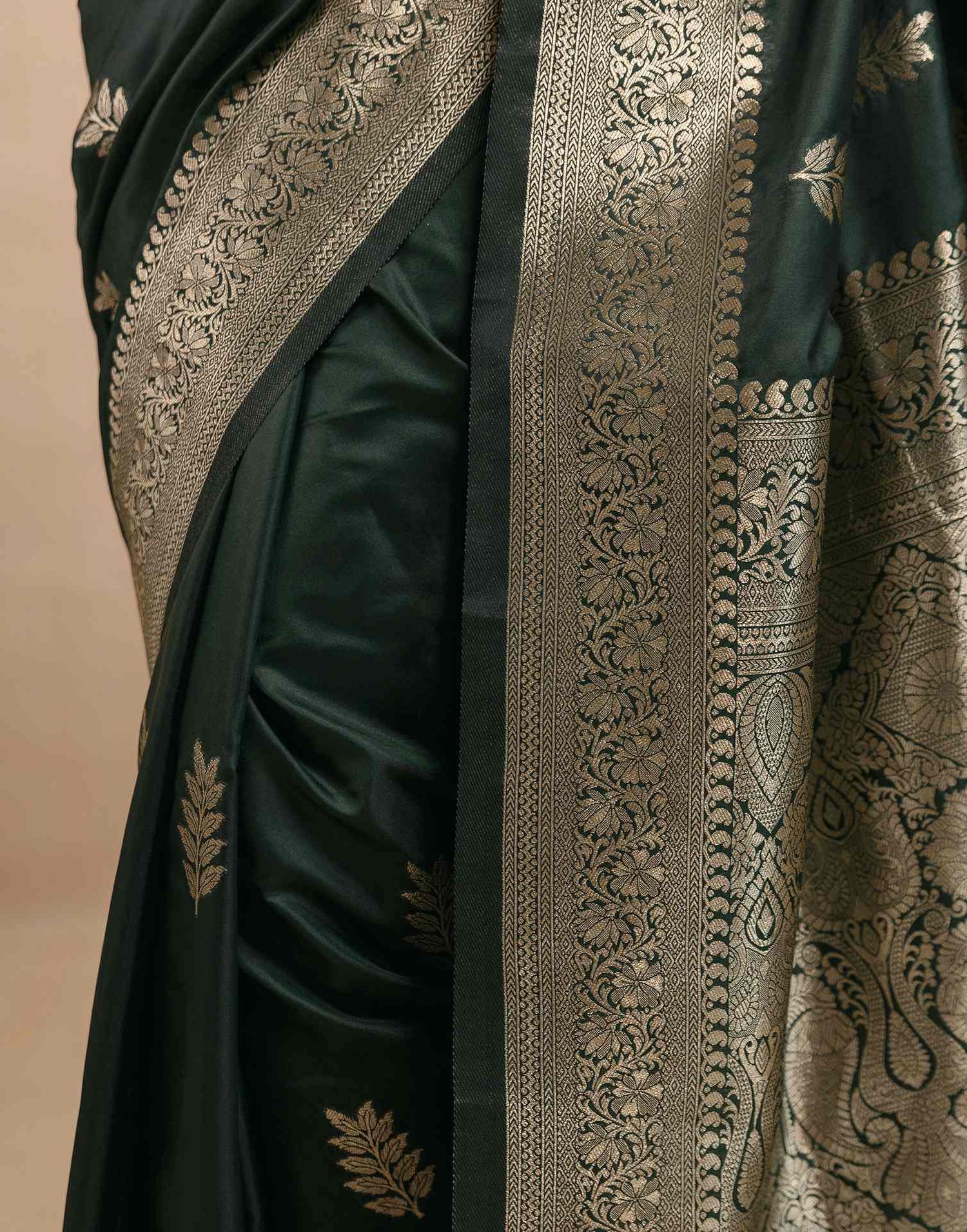 Bottle Green Silk Woven Banarasi Saree