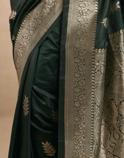 Bottle Green Silk Woven Banarasi Saree