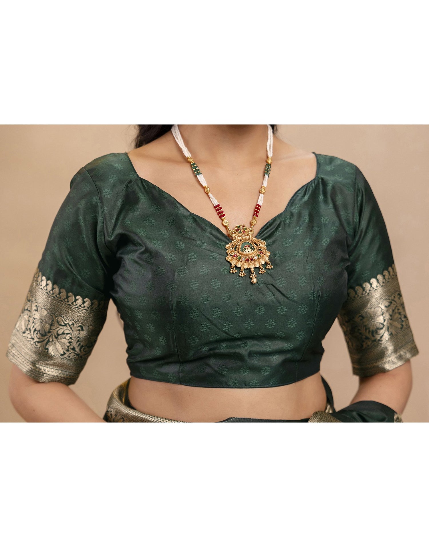Bottle Green Silk Woven Banarasi Saree