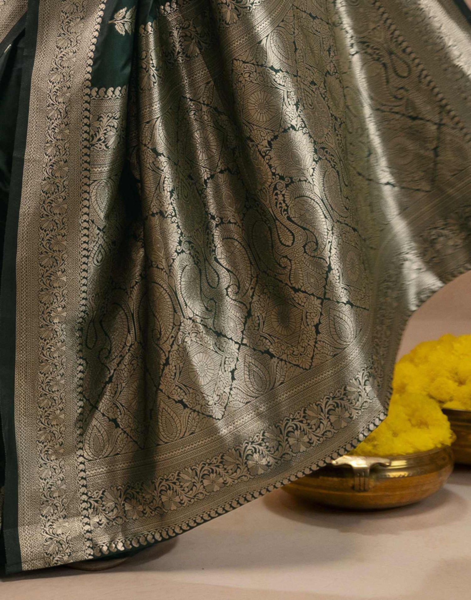 Bottle Green Silk Woven Banarasi Saree