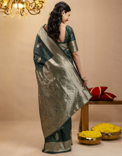 Bottle Green Silk Woven Banarasi Saree