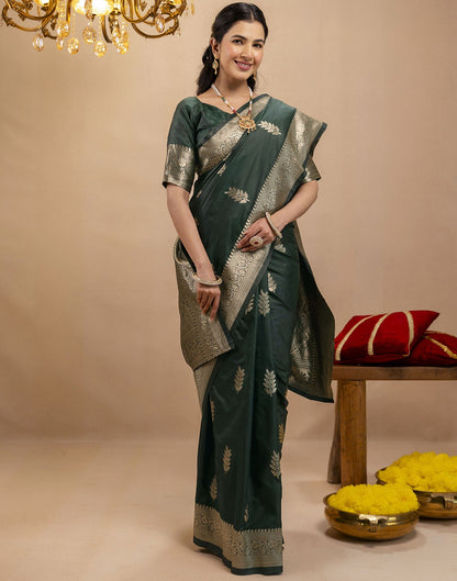 Bottle Green Silk Woven Banarasi Saree