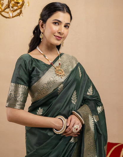 Bottle Green Silk Woven Banarasi Saree
