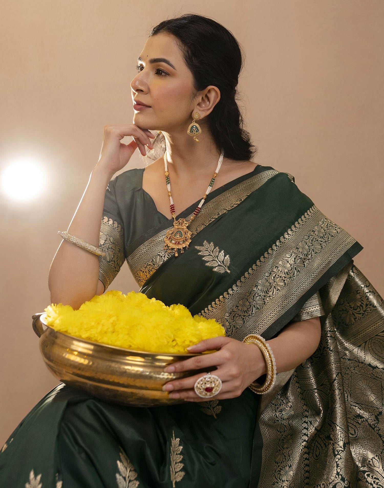 Bottle Green Silk Woven Banarasi Saree