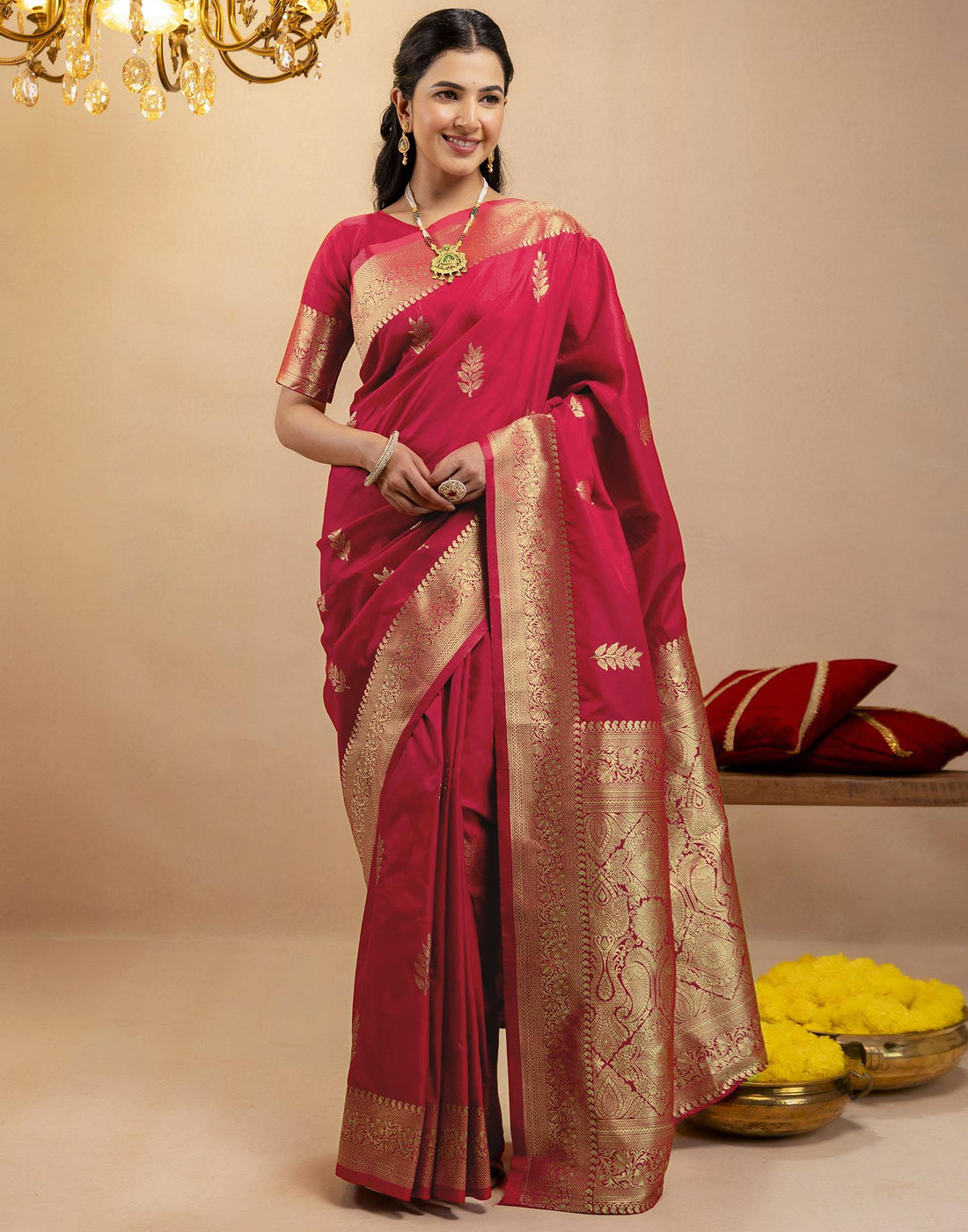 Pink Silk Woven Banarasi Saree