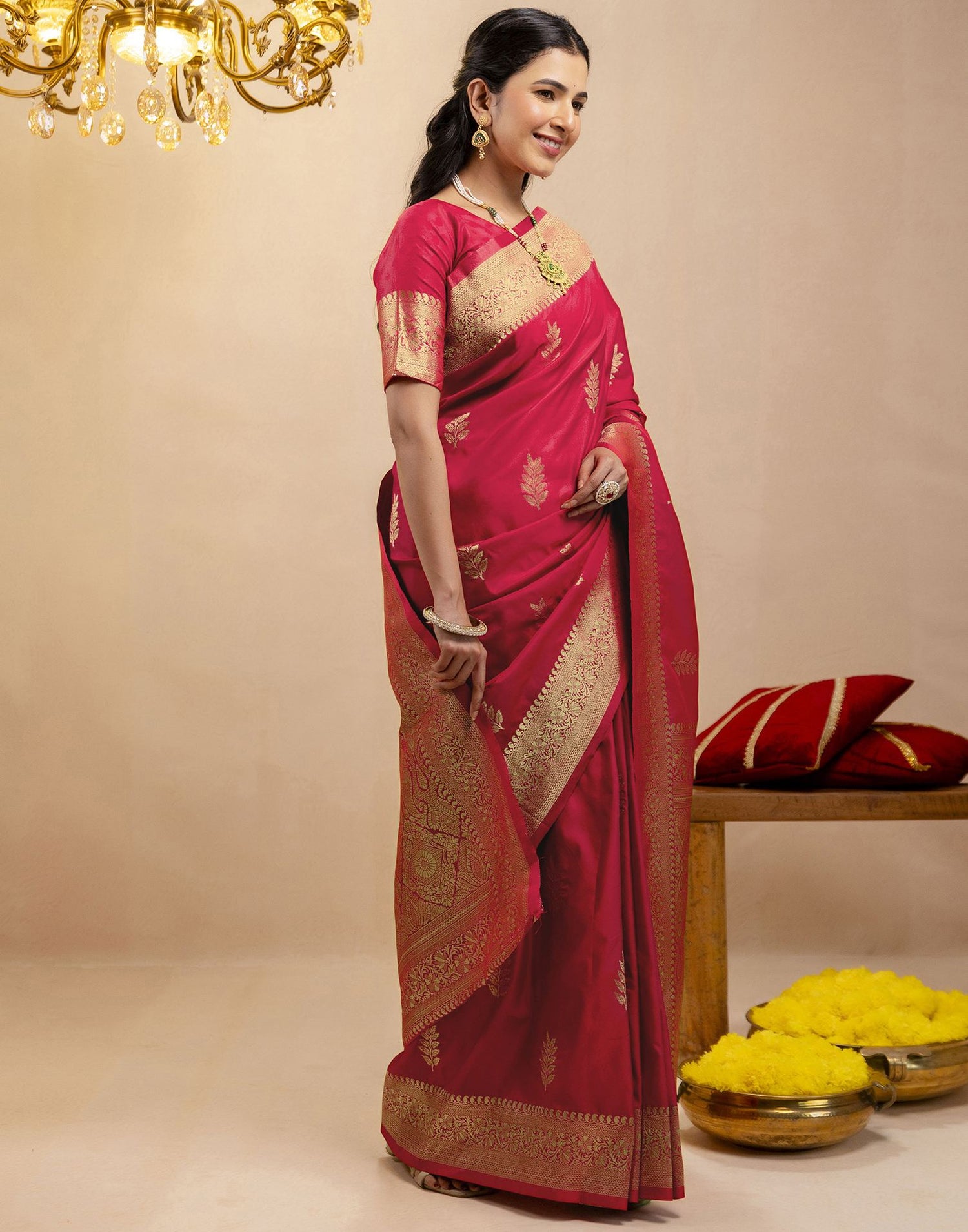 Pink Silk Woven Banarasi Saree