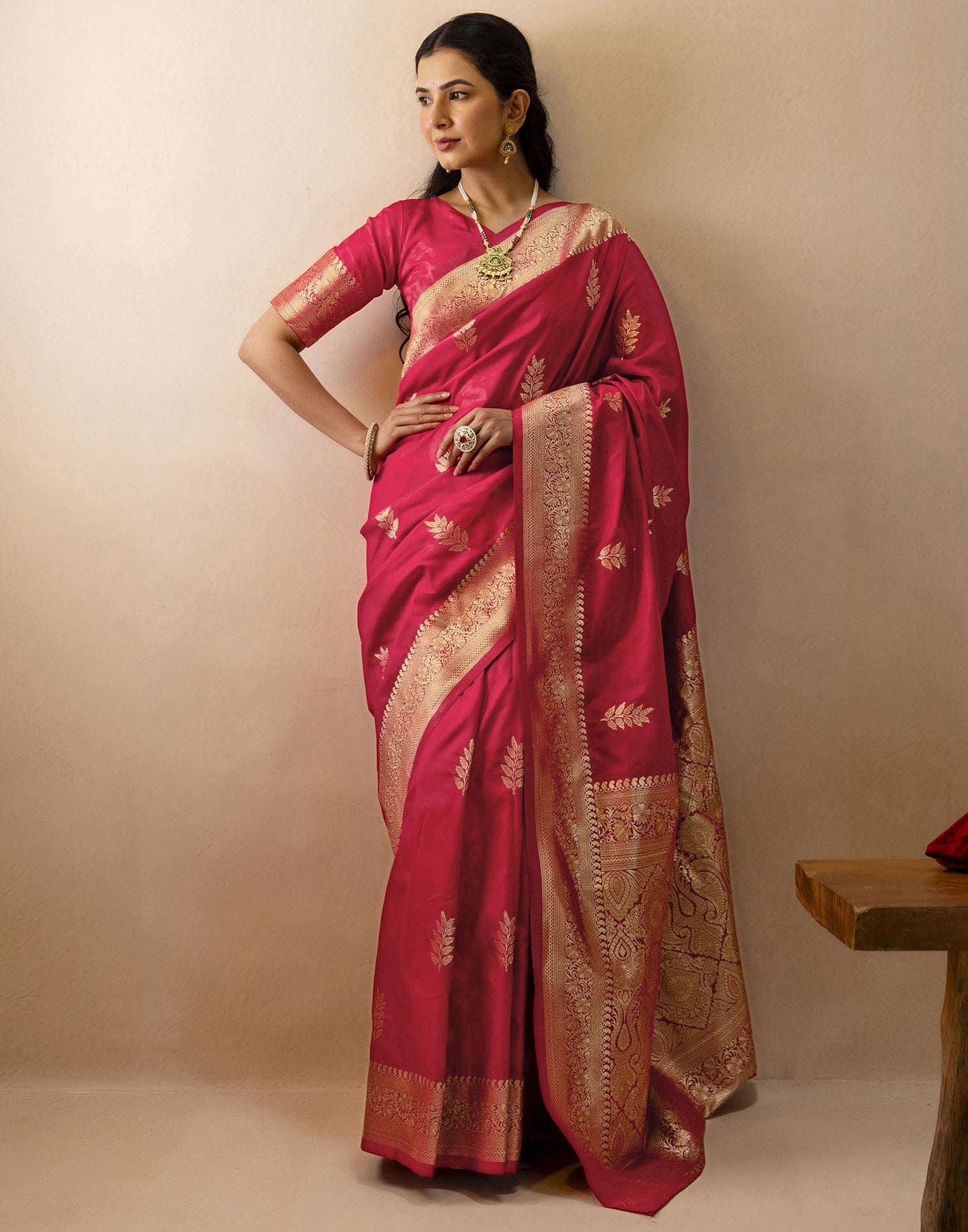 Pink Silk Woven Banarasi Saree