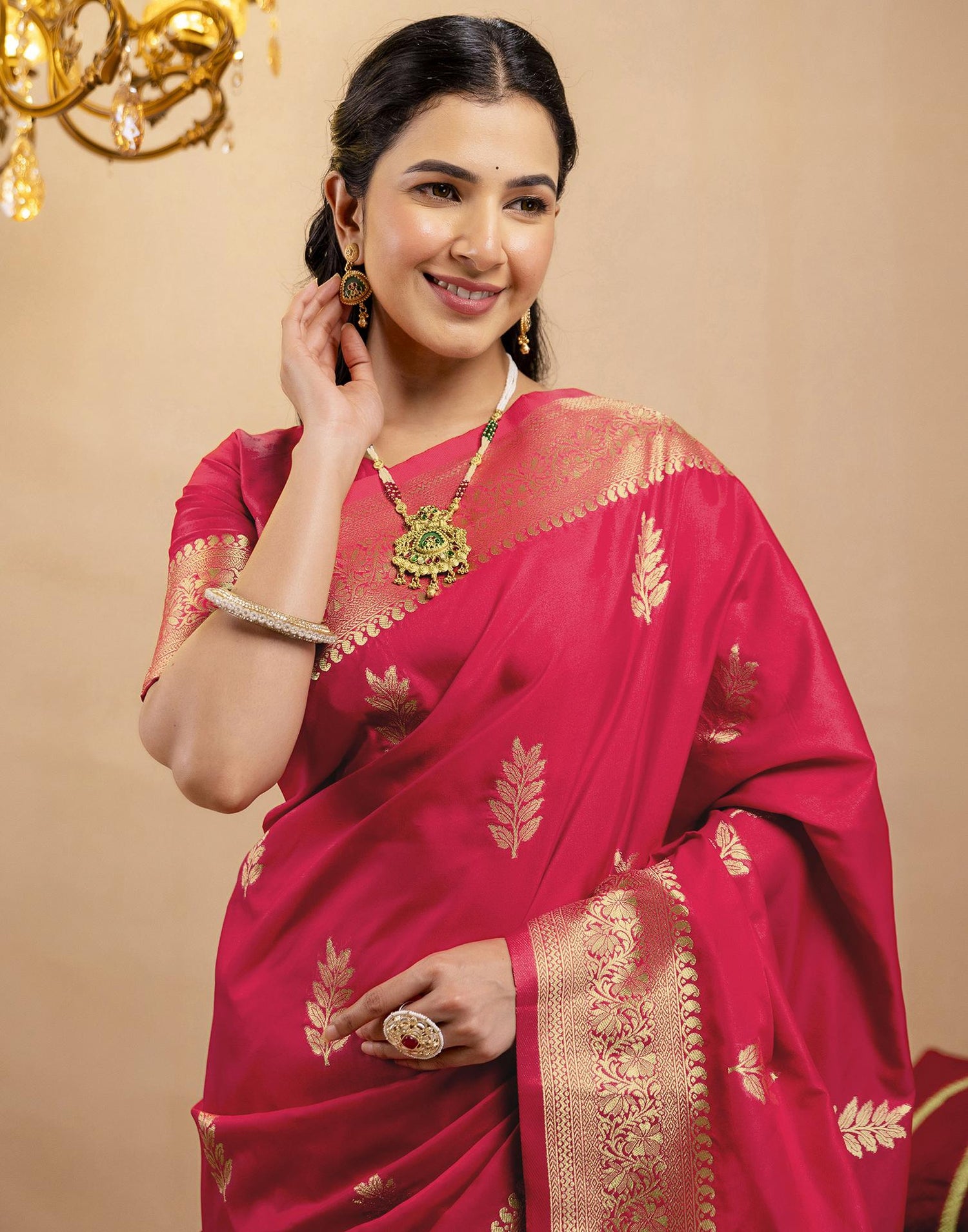 Pink Silk Woven Banarasi Saree
