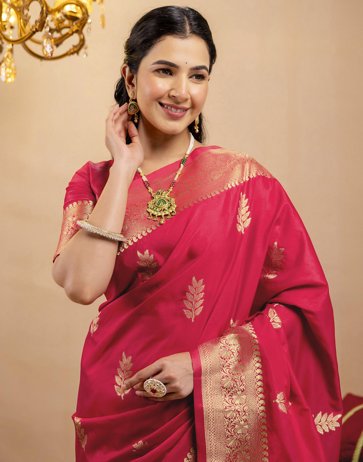 Pink Silk Woven Banarasi Saree