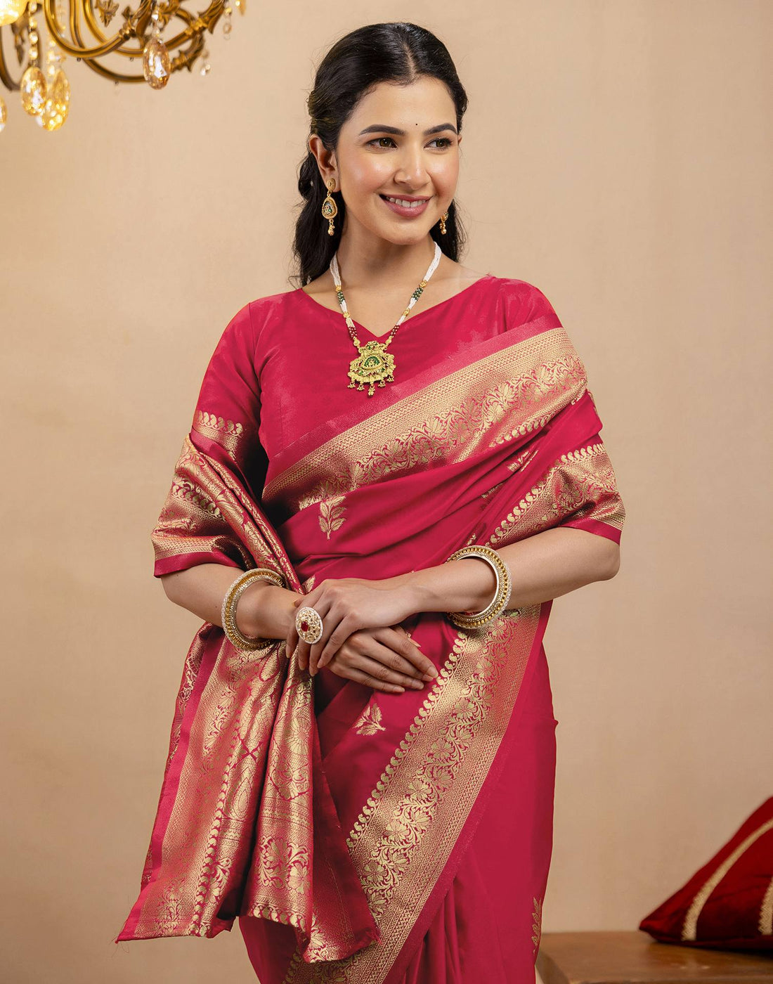Pink Silk Woven Banarasi Saree
