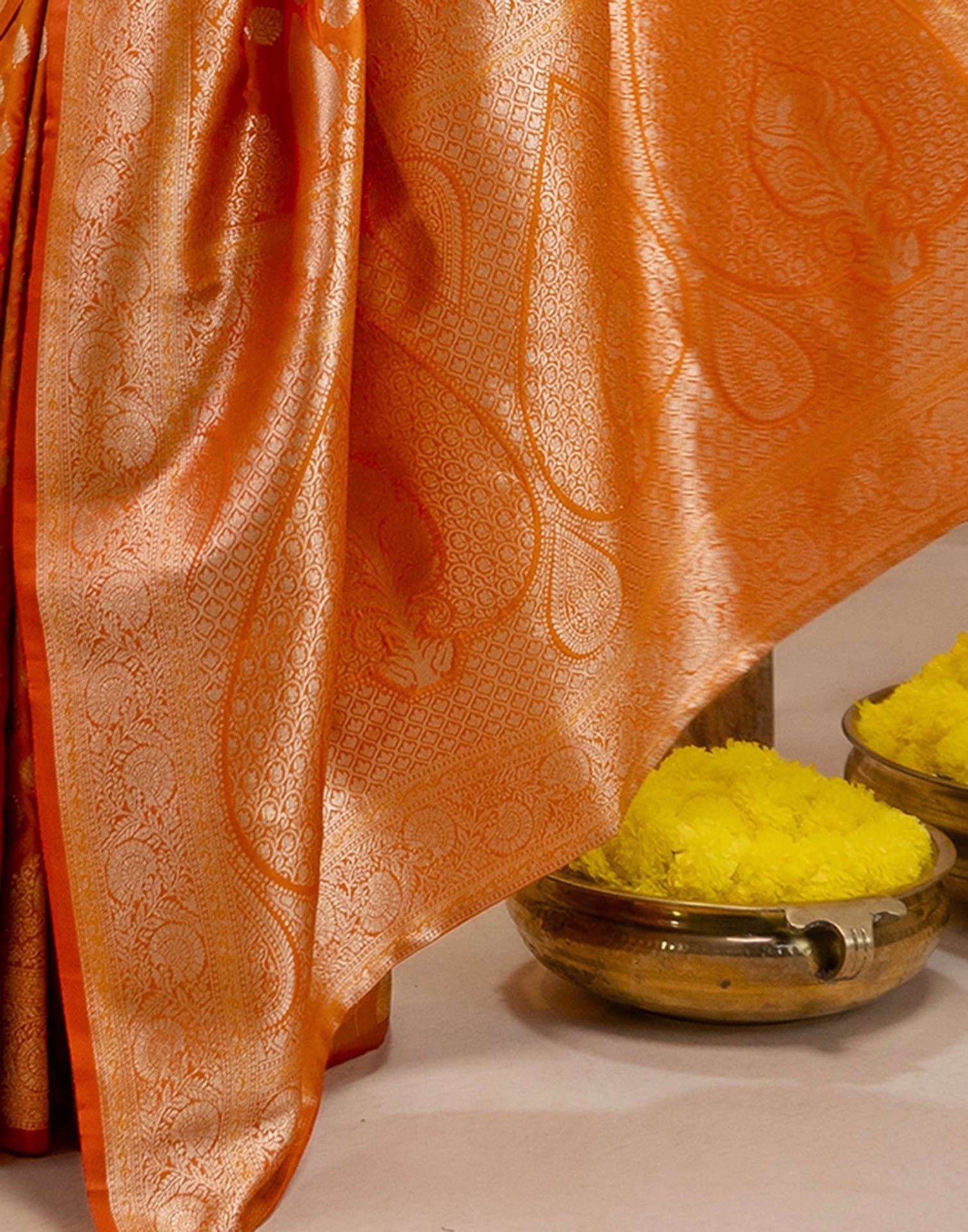 Orange Silk Woven Banarasi Saree