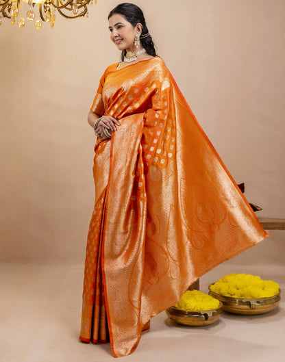 Orange Silk Woven Banarasi Saree