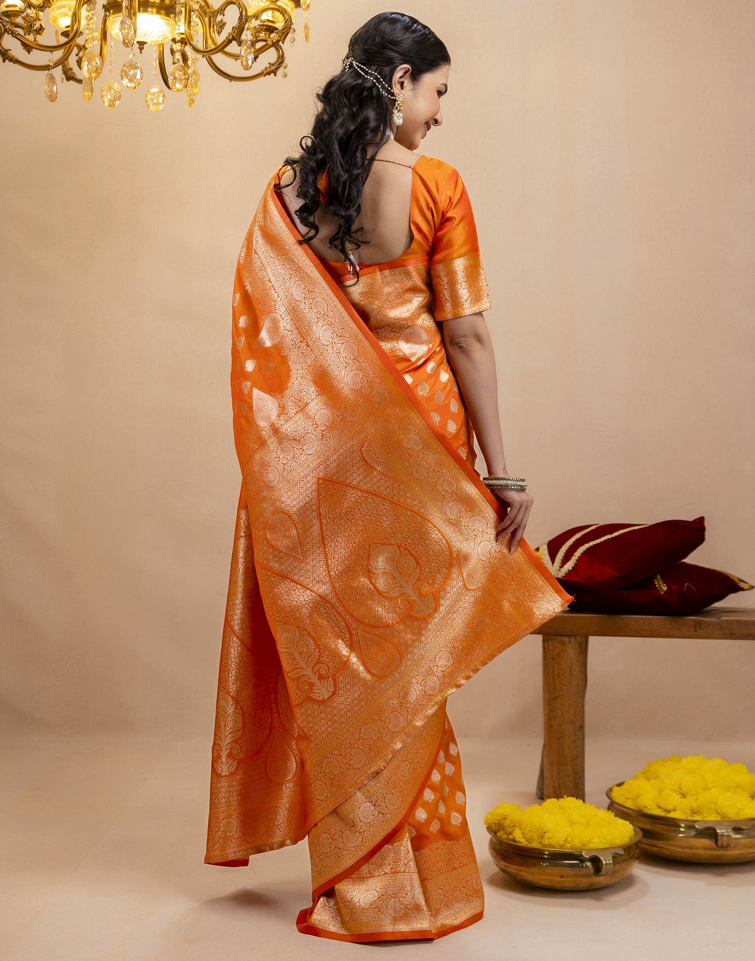 Orange Silk Woven Banarasi Saree