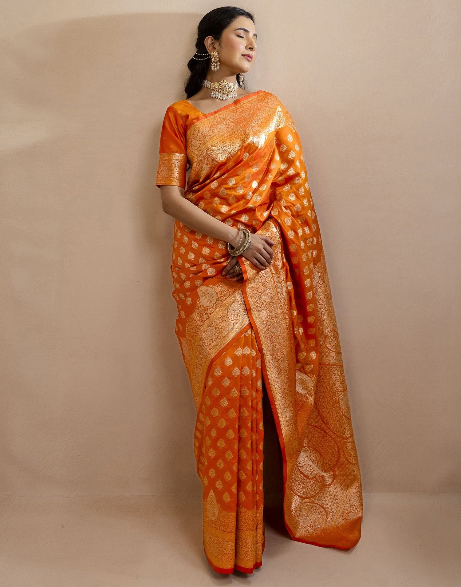 Orange Silk Woven Banarasi Saree