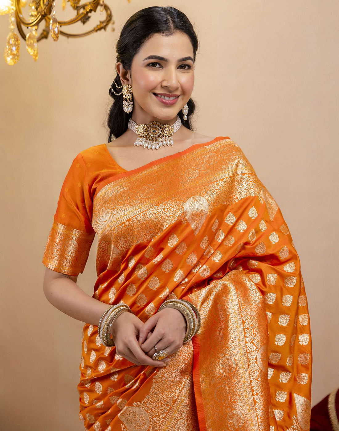 Orange Silk Woven Banarasi Saree