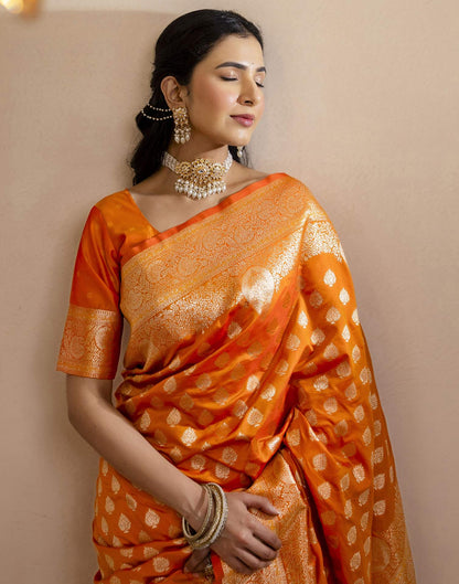 Orange Silk Woven Banarasi Saree
