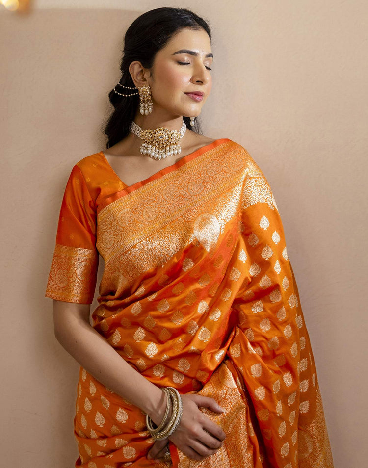 Orange Silk Woven Banarasi Saree