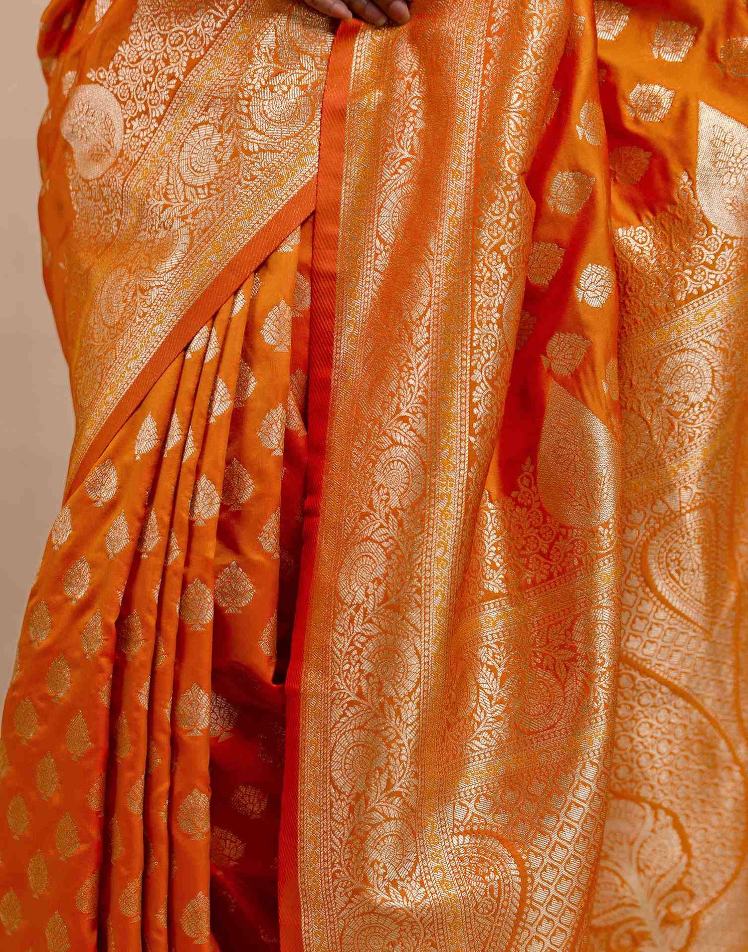 Orange Silk Woven Banarasi Saree