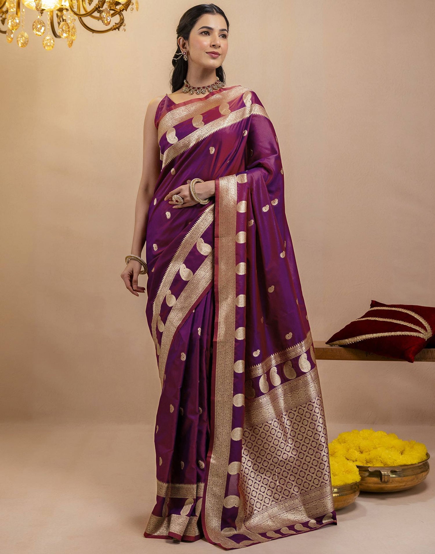 Purple Silk Woven Banarasi Saree
