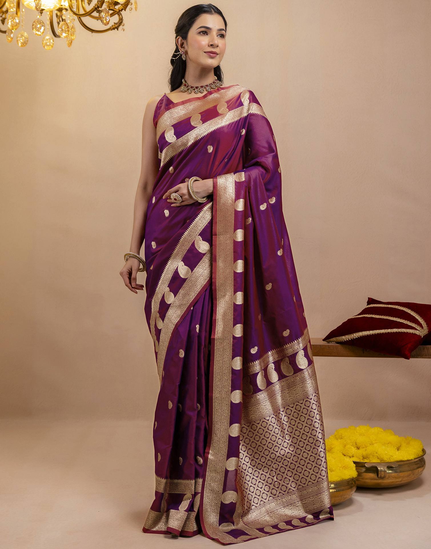 Purple Silk Woven Banarasi Saree