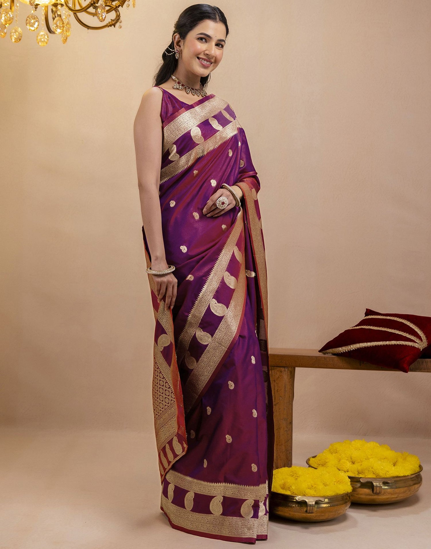 Purple Silk Woven Banarasi Saree