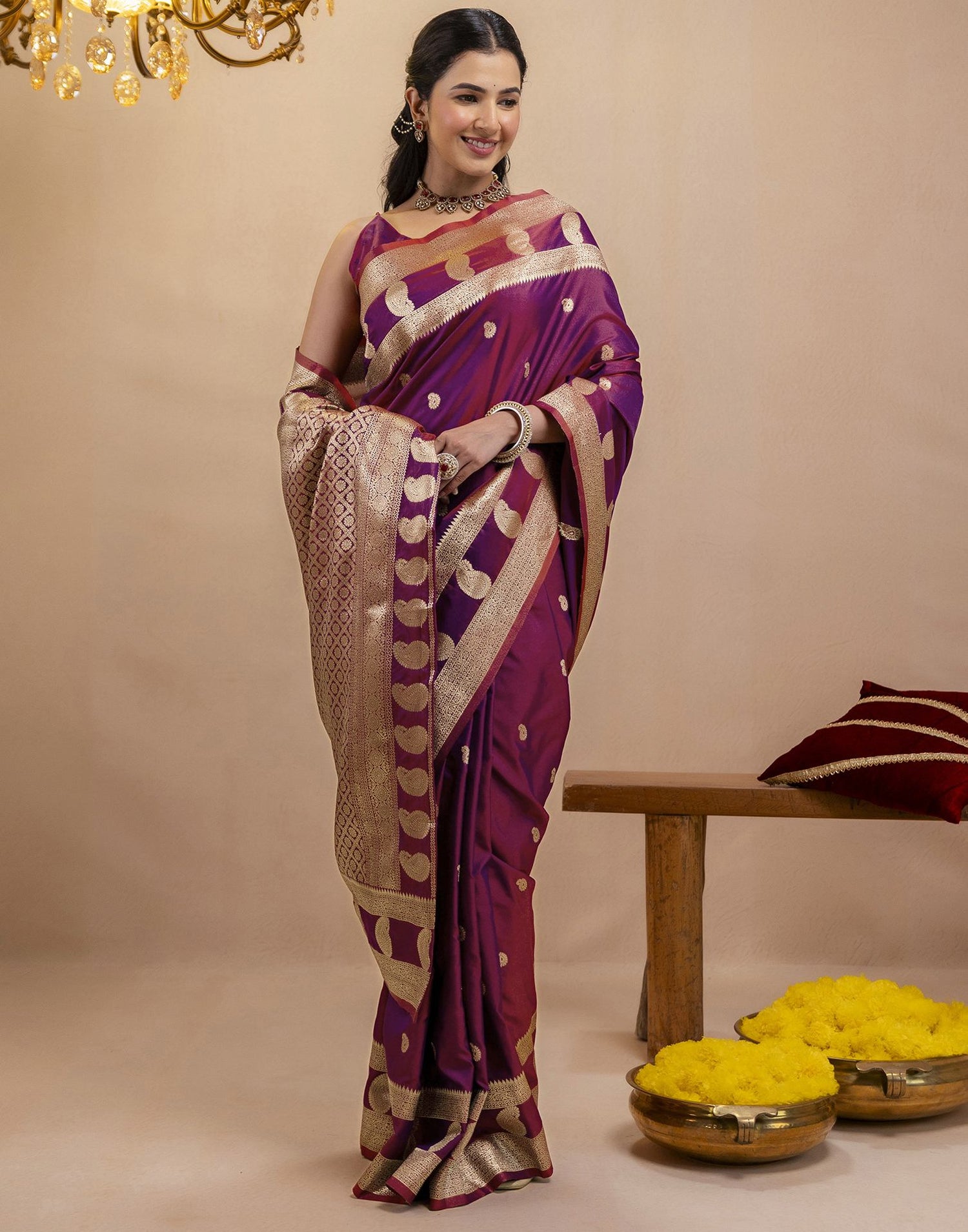 Purple Silk Woven Banarasi Saree