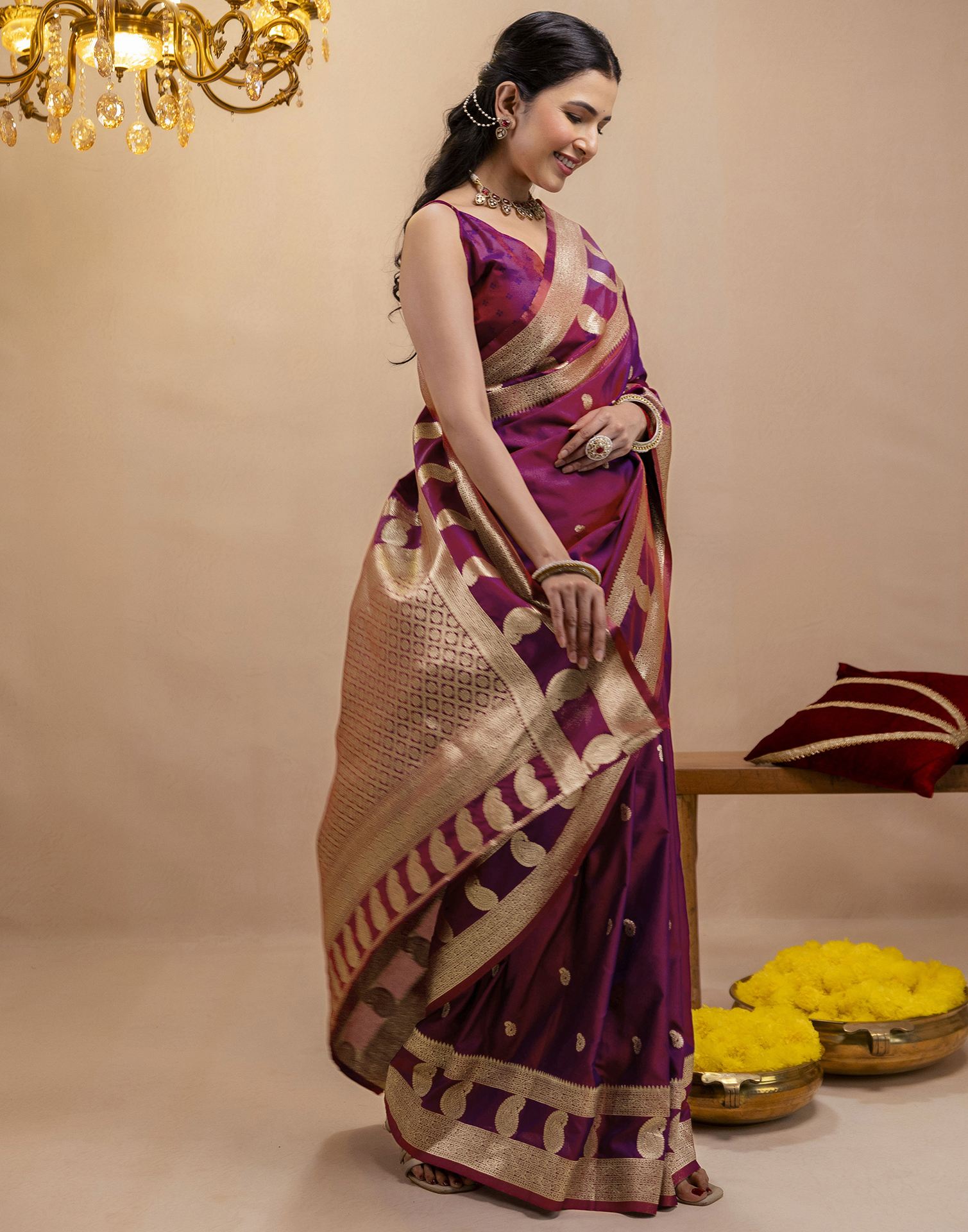 Purple Silk Woven Banarasi Saree