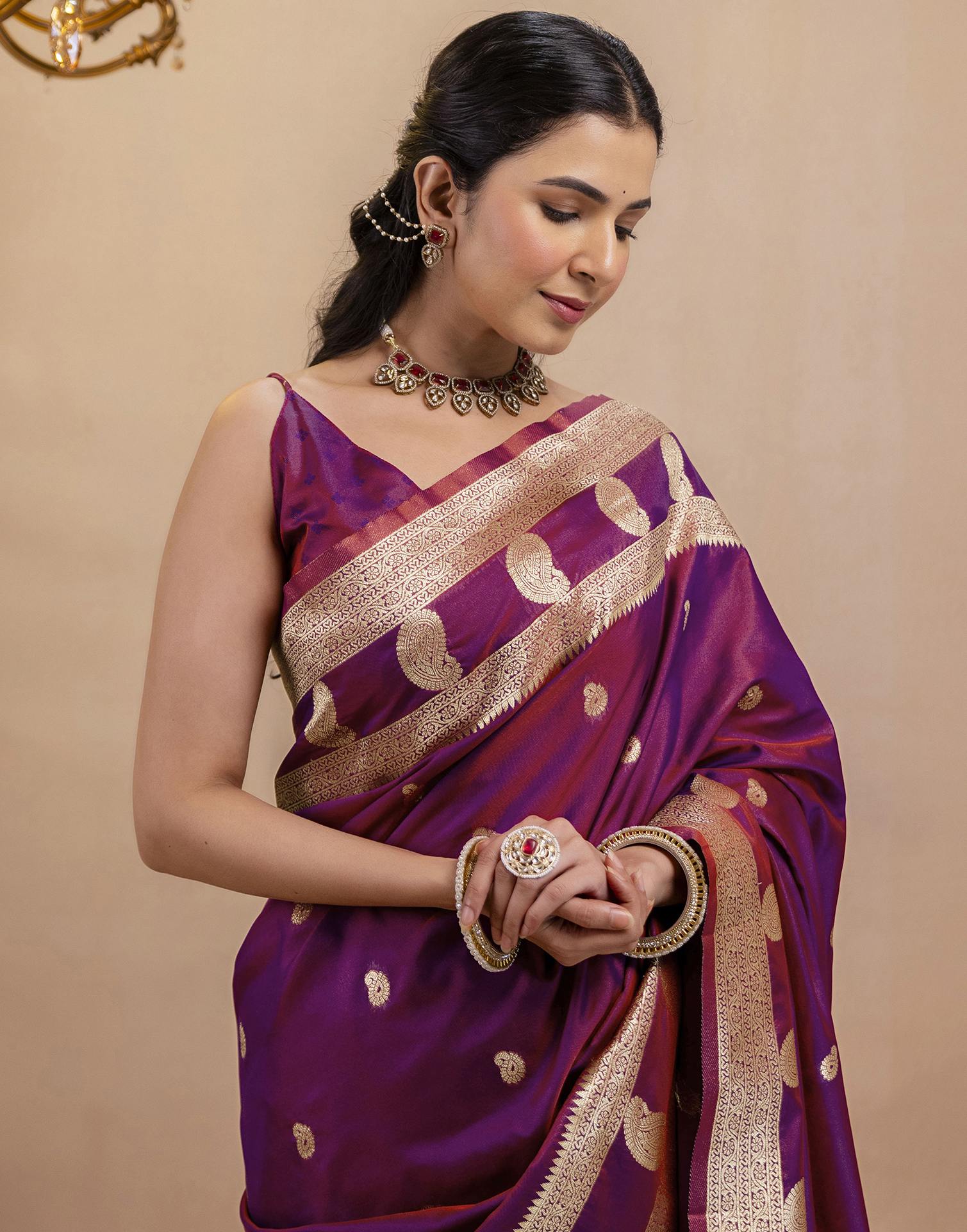 Purple Silk Woven Banarasi Saree