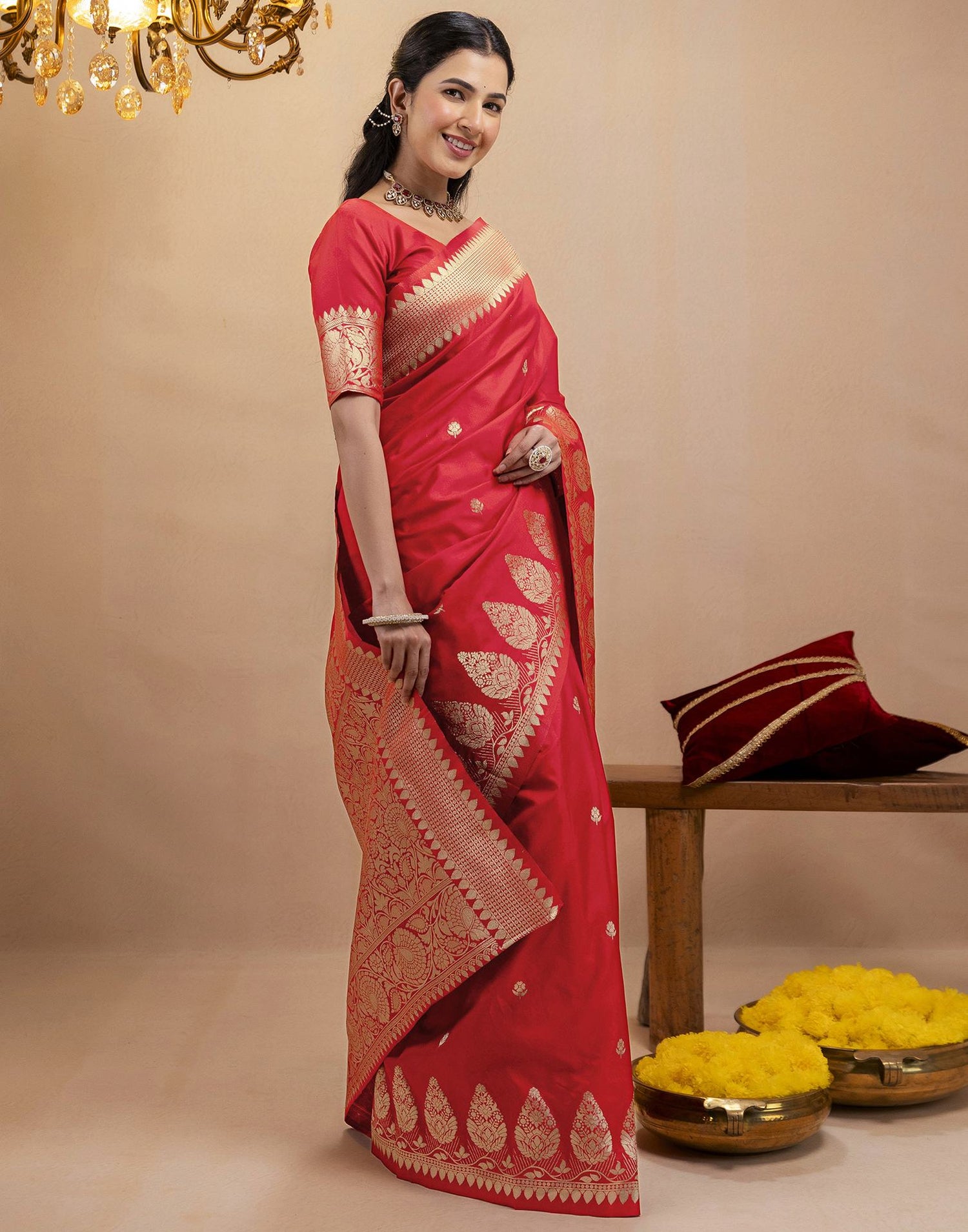 Red Silk Woven Banarasi Saree