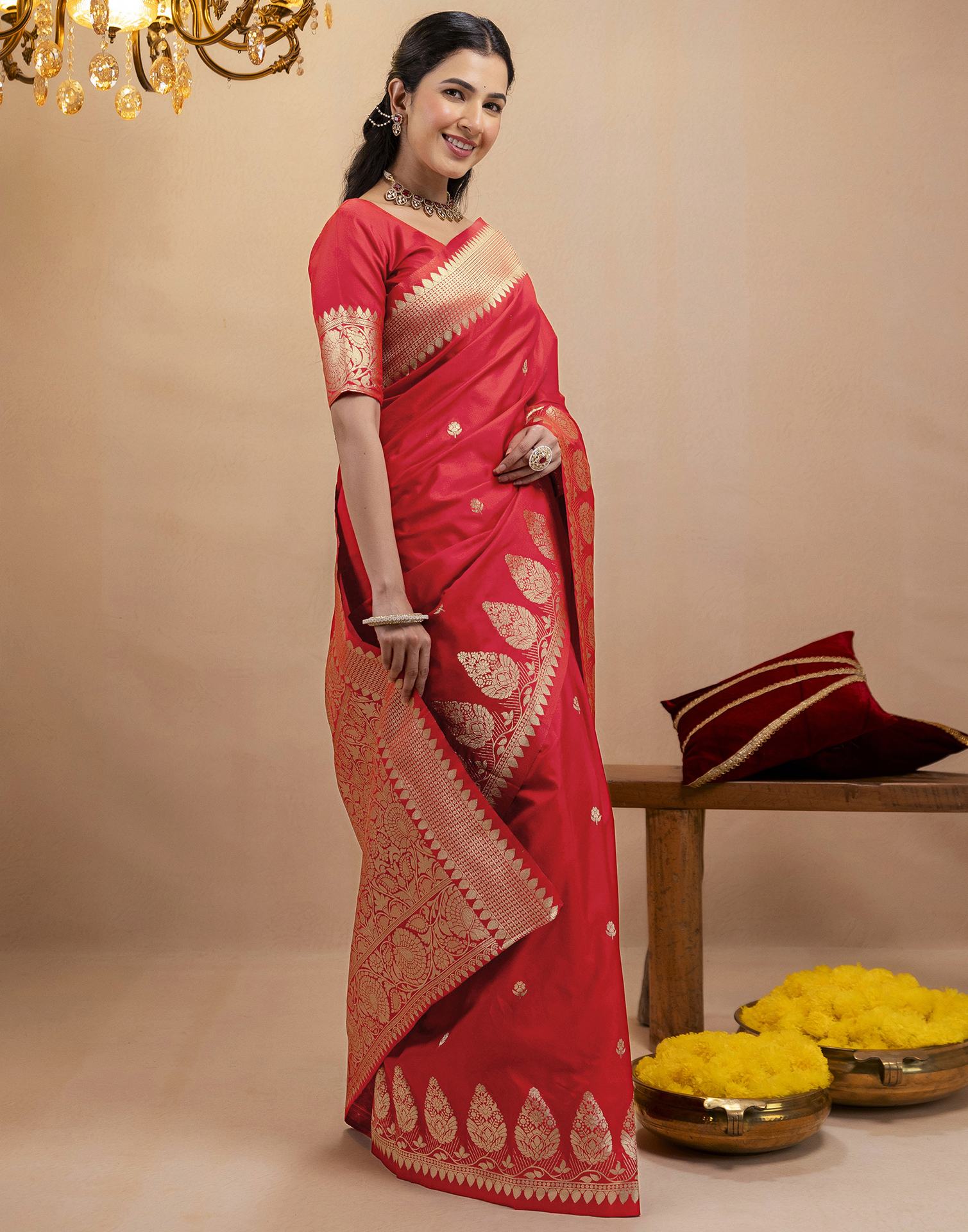 Red Silk Woven Banarasi Saree