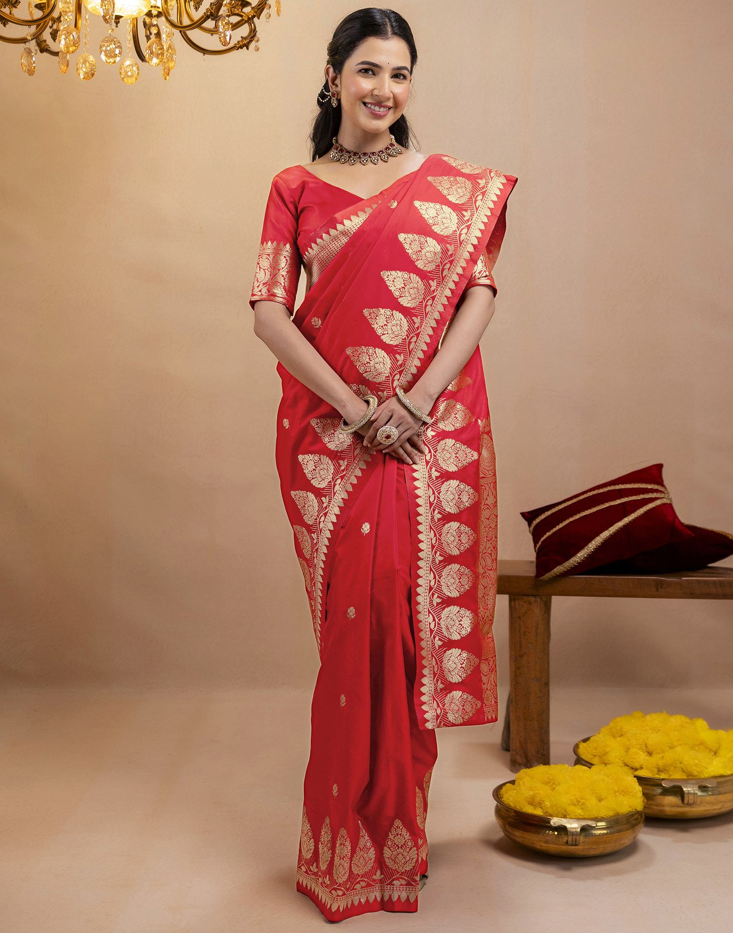 Red Silk Woven Banarasi Saree