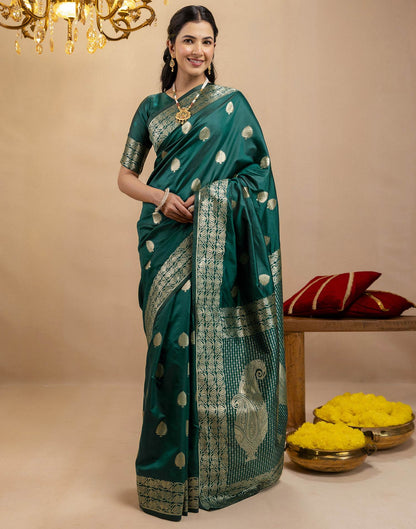 Rama Green Silk Woven Banarasi Saree